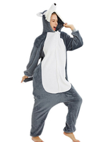 Pyjamas Kigurumi Carnaval Onesie Huskie Gris Flanelle Facile Toilette Combinaison Kigurumi Carnaval Costume Carnavals Déguisements Halloween