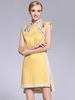 Qipao Chinoise Robe Jaune Cheongsam Brodé A Ligne Courte Femmes Costume Déguisements Halloween