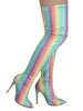 Rainbow Stripes Over The Knee Stretch Boots Tissu pailleté 3.9 "Talon aiguille Cuissardes