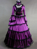 Ère victorienne Lolita Robe OP Satin lavande à manches longues Lolita One Piece Déguisements Halloween