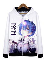 Re : zéro à partir de la vie dans un autre monde Rem blanc Anime Cosplay coton mélange Hoodie Déguisements Halloween