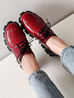 Red Flatform Oxfords femmes bout rond en cuir Synthétique à lacets chaussures décontractées