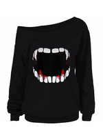 Red Halloween Sweats à capuche femme une épaule manches longues imprimés Sweat À Capuche