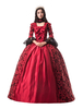 Red Retro Costumes Femmes Floral Print Lace Bows Matte Satin Mardi Gras Robe époque Victorienne Style Vintage Déguisements Halloween