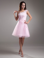 Retour à la maison rose dentelle une épaule Tulle robe Robes pour les invités de mariage