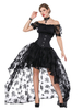 Retro Déguisements Halloween Costume femmes noir à manches courtes Top taille formateur corset et haute basse jupe