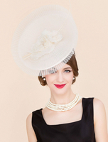 Retro Fascinator Hat Accessoires de costume dDéguisements Halloween Blanc Vintage Femmes Linen Royal Headpieces