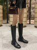 Riding noir Bottes femmes bout rond zip plat large Bottes veau