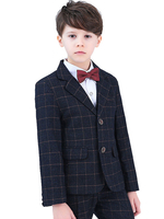 Ring Bearer Suits Polyester Coton Manches Longues Chemise Pardessus Gilet Cravate Pantalon Gris Foncé Mariage Garçon Costumes