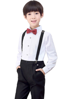 Ring Bearer Suits Polyester Coton Manches Longues Pantalon Chemise Cravate Noir Mariage Garçon Costumes