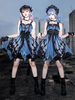 Robe À Bretelle Gothique Lolita JSK Papillon Nœud Noir Dentelle Bleu Lolita Bleu