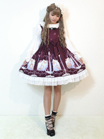 Robe à bretelles lolita éblouissante en coton bordeaux Robe Déguisements Halloween