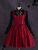 Robe à bretelles lolita éblouissante en coton bordeaux unicolore avec lacets à bretelles Robe sans manches Déguisements Halloween