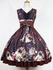 Robe à bretelles lolita éblouissante en polyester impression plissée col V Robe Déguisements Halloween