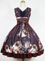 Robe à bretelles lolita éblouissante en polyester impression plissée col V Robe Déguisements Halloween