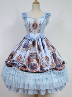 Robe à bretelles lolita éblouissante en polyester impression plissée encolure en coeur Robe Déguisements Halloween