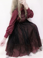 Robe à bretelles lolita éblouissante en tulle bordeaux bicolore à volants Robe sans manches Déguisements Halloween
