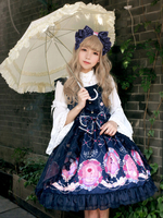 Robe à bretelles lolita charmante en chiffon impression à volants Robe sans manches Déguisements Halloween