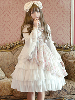 Robe à bretelles lolita charmante en chiffon impression avec noeud à bretelles Robe Déguisements Halloween