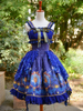 Robe à bretelles lolita charmante en fibres de coton impression avec dentelle à bretelles Robe Déguisements Halloween