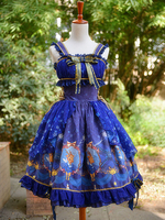 Robe à bretelles lolita charmante en fibres de coton impression avec dentelle à bretelles Robe Déguisements Halloween