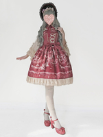 Robe à bretelles lolita charmante en jacquard impression à volants et bretelles Robe sans manches Déguisements Halloween