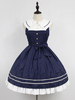 Robe à bretelles lolita charmante en polyester avec noeud à volants colet revers Robe Déguisements Halloween