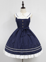 Robe à bretelles lolita charmante en polyester avec noeud à volants colet revers Robe Déguisements Halloween