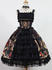 Robe à bretelles lolita charmante en polyester impression plissée col carré Robe Déguisements Halloween