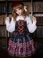 Robe à bretelles lolita charmante en polyester impression plissée Robe A Bretelles Sans Manches Déguisements Halloween