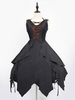 Robe à bretelles lolita charmante en polyester noire avec noeud à volants Robe Déguisements Halloween