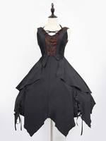 Robe à bretelles lolita charmante en polyester noire avec noeud à volants Robe Déguisements Halloween