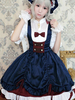 Robe à bretelles lolita charmante rouge foncée color-block avec noeud col carré Robe Déguisements Halloween