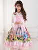 Robe à bretelles lolita en polyester rose imprimé avec dentelle Déguisements Halloween