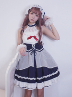 Robe à bretelles lolita séduisante en chiffon bicolore plissée Robe sans manches Déguisements Halloween