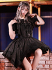 Robe à bretelles lolita séduisante en chiffon noire unicolore plissée Robe sans manches Déguisements Halloween