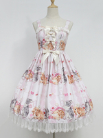 Robe à bretelles lolita séduisante en polyester impression à volants col carré Robe Déguisements Halloween