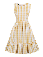 Robe à carreaux vintage des années 1950 sans manche femme robe mi-longue avec poches