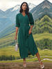 Robe à col en V Boutons ceinturés Demi-manches Robes longues décontractées de jour