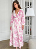 Robe à imprimé floral col en V profond coton manches longues dos nu bohème longue robe dété pour femmes 2025