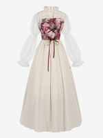 Robe à imprimé floral rétro abricot clair pour costume vintage de soirée