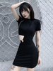 Robe à manches courtes moulante en coton gothique pour femme avec jupe noire