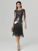 Robe à paillettes à clapet pour femmes manches à franges col ras du cou robe de bal mi-longue latine Gatsby des années 1920 2025