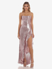 Robe à volants à paillettes fente latérale haute dos nu lacets bretelles sexy longue robe de soirée pour femmes 2025