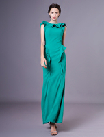 Robe à volants en cascade et sirène verte pour mère de la mariée avec col bateau Milanoo