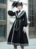 Robe académique Lolita OP 2 pièces ensemble Bowknot à lacets noir manches longues classique Lolita une pièce robes tenue