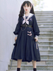 Robe académique Lolita OP col bleu marine manches longues Polyester uniformément robes une pièce Lolita
