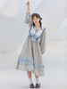 Robe académique Lolita OP gris clair à volants bowknots deux tons manches longues col marin Lolita robes une pièce