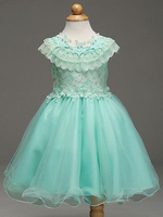 Robe adorbale de cortège fille en dentelle col rond avec fleur