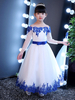Robe adorbale de cortège fille en tulle bleu royal col bateau avec noeud